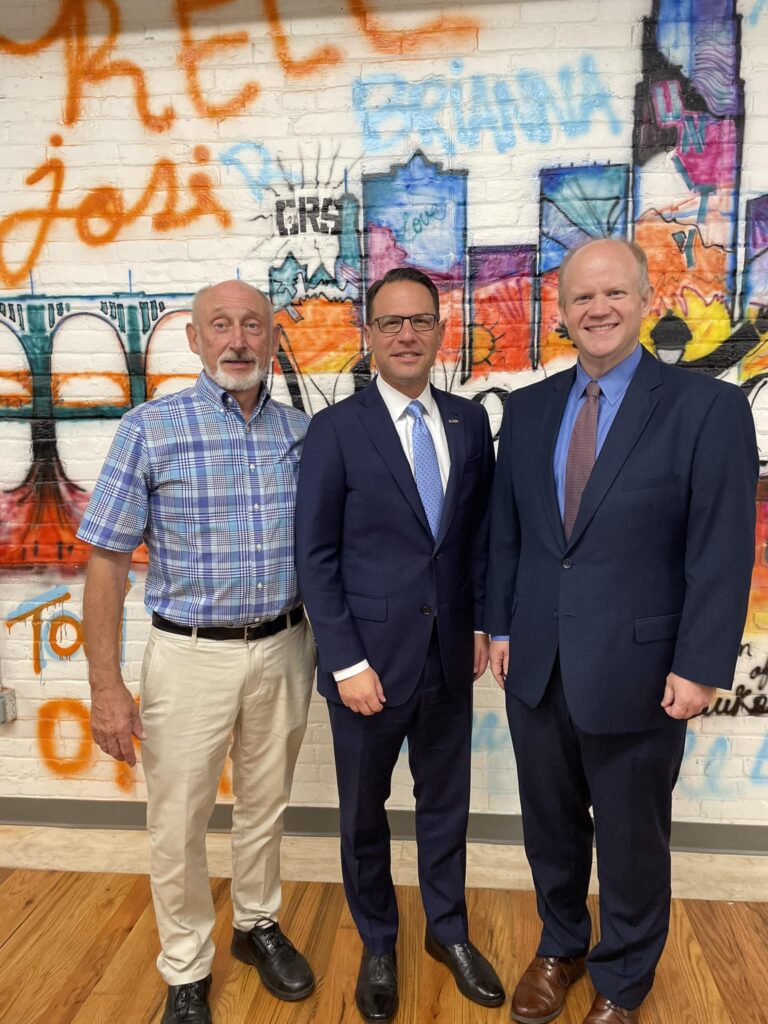 Joining former Commissioner Bob Elbich and Governor Josh Shapiro at the announcement of Lehigh County opiod settlement funds